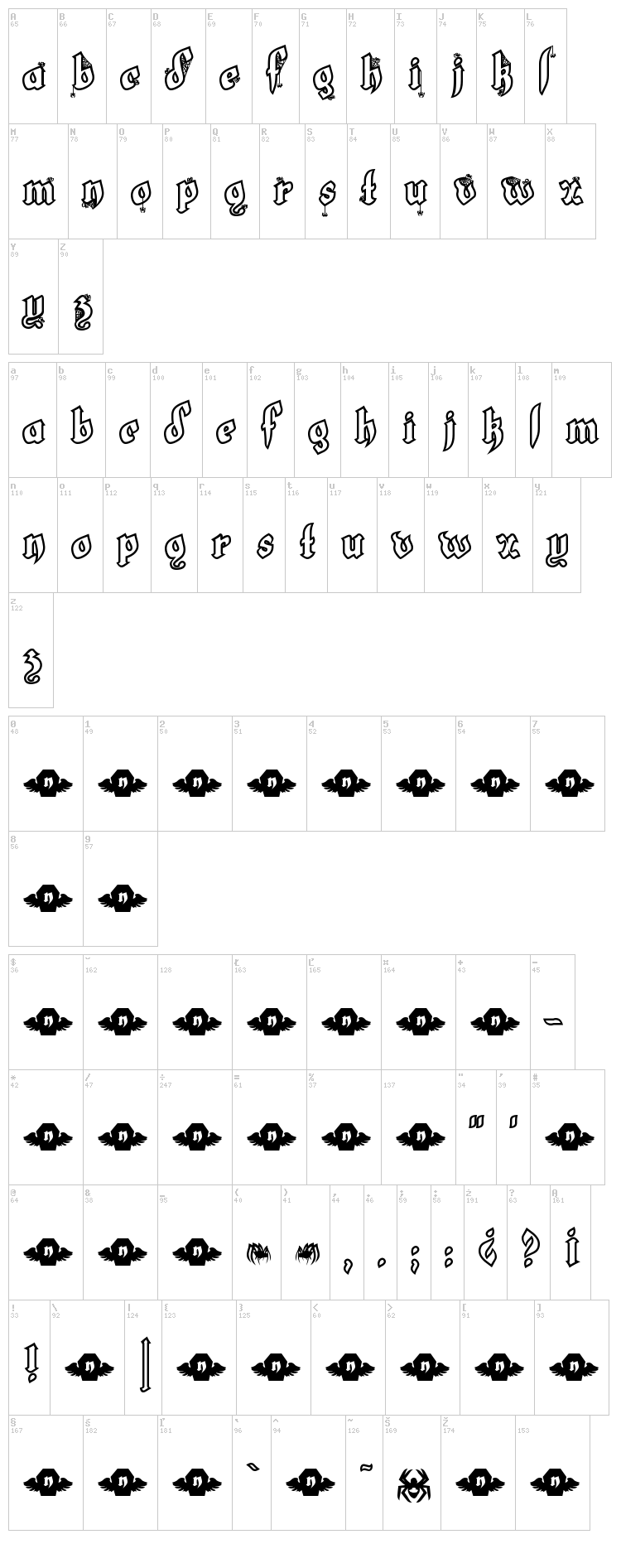 LT White Fang font map